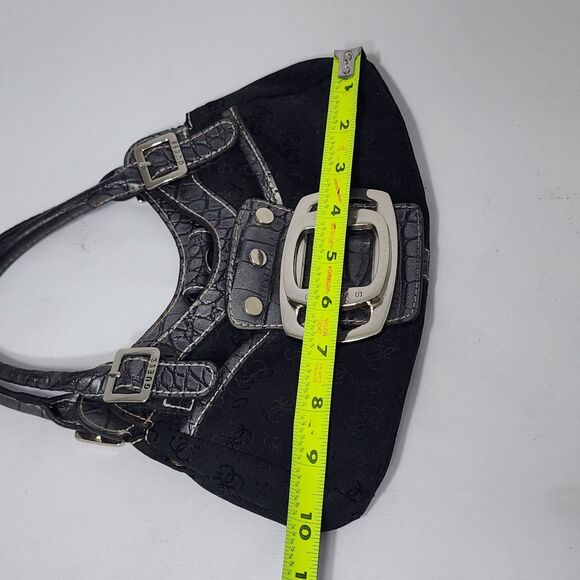 Guess Vintage Black Logo Mini Shoulder Bag Silver G Buckle Croc Embossed Y2K - Picture 11 of 13
